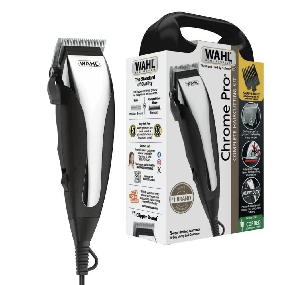 Wahl Chrome Pro Cut Corded Electric Hair Clipper Kit with Self Sharpening Blades